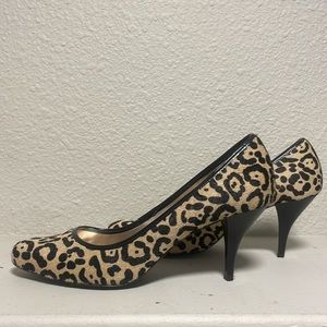 DKNYC pony skin leopard print heels